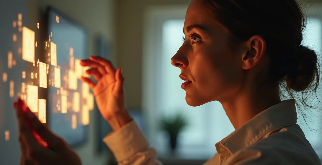 Femme d'affaires analysant des projections financières avec expression concentrée