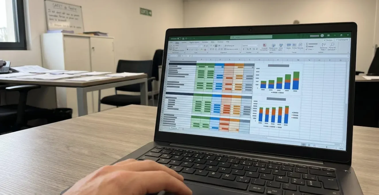Professionnel analysant des données financières sur tableur avec colonnes de calcul de coûts visibles à l'écran